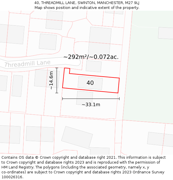 40, THREADMILL LANE, SWINTON, MANCHESTER, M27 9LJ: Plot and title map