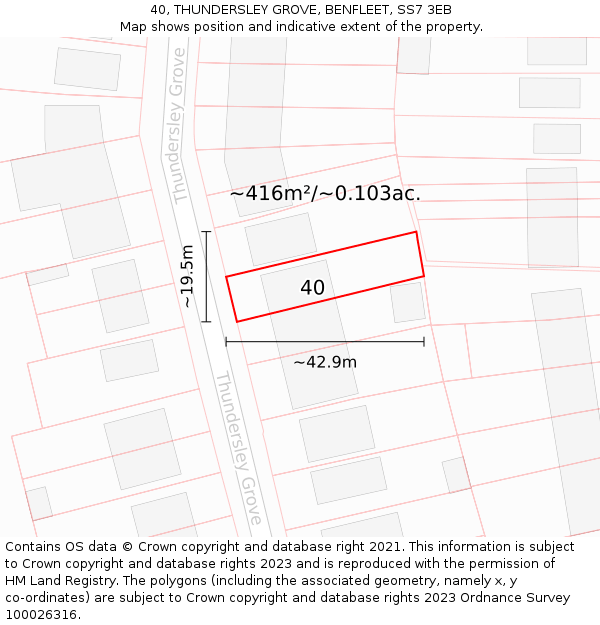 40, THUNDERSLEY GROVE, BENFLEET, SS7 3EB: Plot and title map