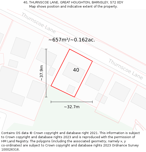 40, THURNSCOE LANE, GREAT HOUGHTON, BARNSLEY, S72 0DY: Plot and title map