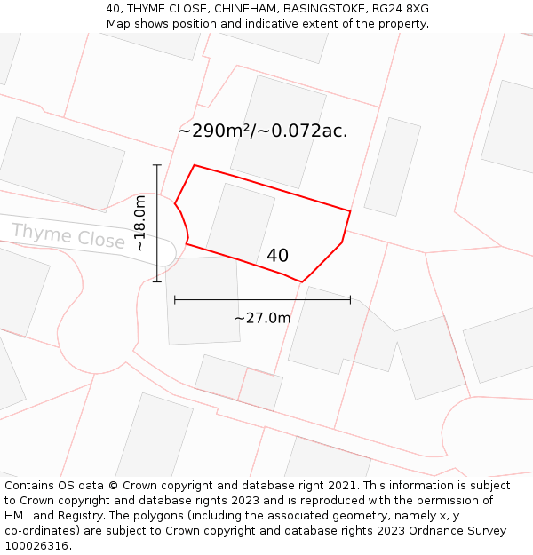 40, THYME CLOSE, CHINEHAM, BASINGSTOKE, RG24 8XG: Plot and title map