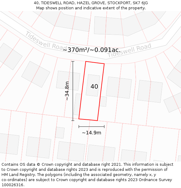 40, TIDESWELL ROAD, HAZEL GROVE, STOCKPORT, SK7 6JG: Plot and title map