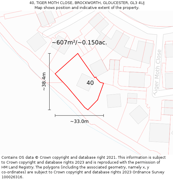 40, TIGER MOTH CLOSE, BROCKWORTH, GLOUCESTER, GL3 4UJ: Plot and title map