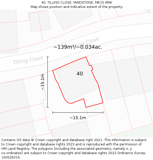 40, TILLING CLOSE, MAIDSTONE, ME15 6RW: Plot and title map