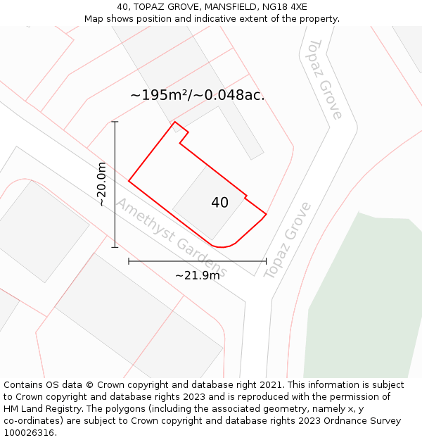 40, TOPAZ GROVE, MANSFIELD, NG18 4XE: Plot and title map