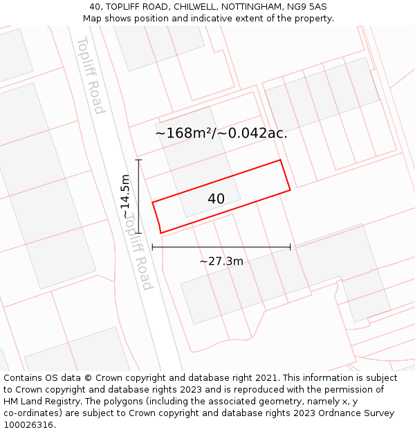 40, TOPLIFF ROAD, CHILWELL, NOTTINGHAM, NG9 5AS: Plot and title map