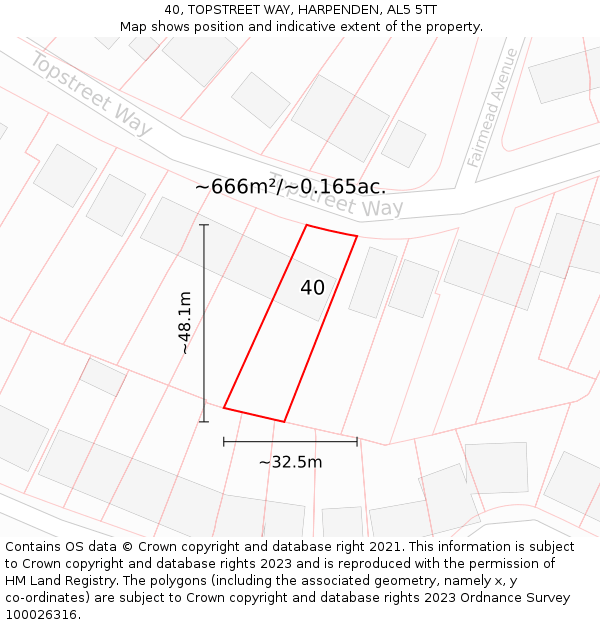 40, TOPSTREET WAY, HARPENDEN, AL5 5TT: Plot and title map