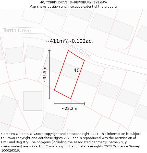 40, TORRIN DRIVE, SHREWSBURY, SY3 6AW: Plot and title map