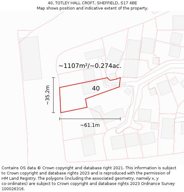 40, TOTLEY HALL CROFT, SHEFFIELD, S17 4BE: Plot and title map