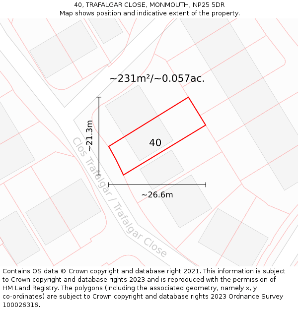 40, TRAFALGAR CLOSE, MONMOUTH, NP25 5DR: Plot and title map