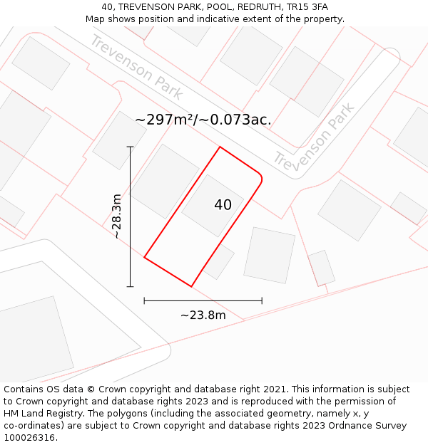 40, TREVENSON PARK, POOL, REDRUTH, TR15 3FA: Plot and title map