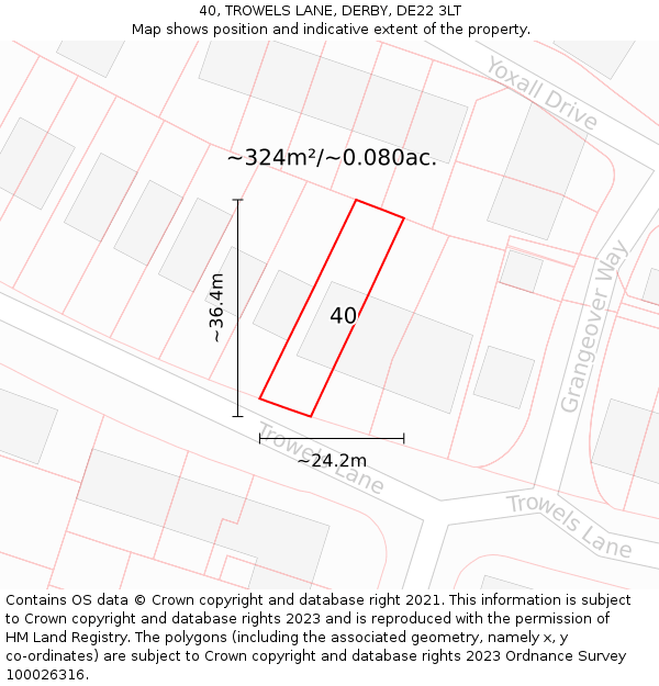 40, TROWELS LANE, DERBY, DE22 3LT: Plot and title map