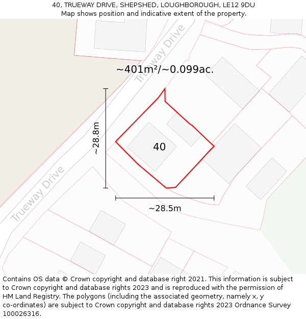 40, TRUEWAY DRIVE, SHEPSHED, LOUGHBOROUGH, LE12 9DU: Plot and title map