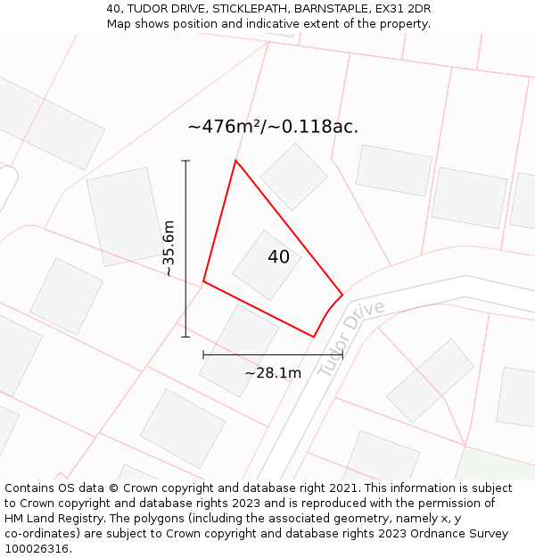 40, TUDOR DRIVE, STICKLEPATH, BARNSTAPLE, EX31 2DR: Plot and title map