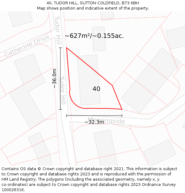 40, TUDOR HILL, SUTTON COLDFIELD, B73 6BH: Plot and title map