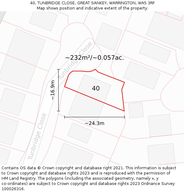 40, TUNBRIDGE CLOSE, GREAT SANKEY, WARRINGTON, WA5 3RF: Plot and title map
