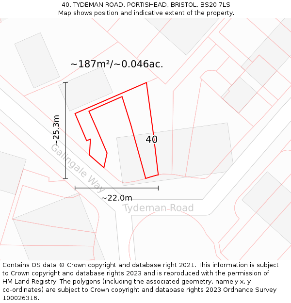 40, TYDEMAN ROAD, PORTISHEAD, BRISTOL, BS20 7LS: Plot and title map