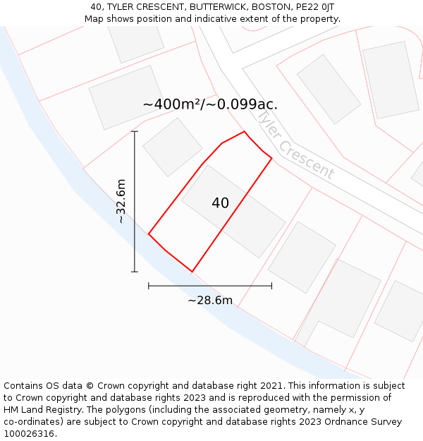 40, TYLER CRESCENT, BUTTERWICK, BOSTON, PE22 0JT: Plot and title map