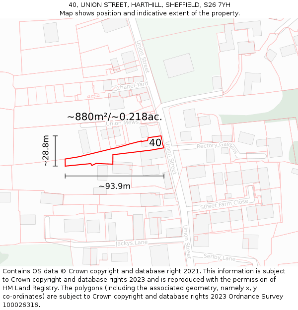 40, UNION STREET, HARTHILL, SHEFFIELD, S26 7YH: Plot and title map