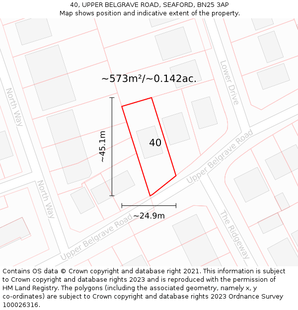 40, UPPER BELGRAVE ROAD, SEAFORD, BN25 3AP: Plot and title map