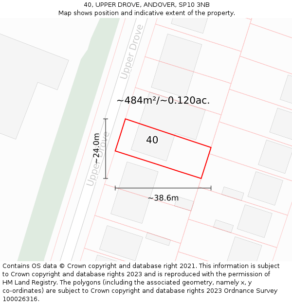 40, UPPER DROVE, ANDOVER, SP10 3NB: Plot and title map