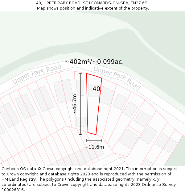 40, UPPER PARK ROAD, ST LEONARDS-ON-SEA, TN37 6SL: Plot and title map