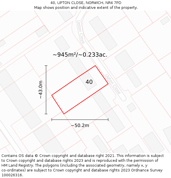 40, UPTON CLOSE, NORWICH, NR4 7PD: Plot and title map