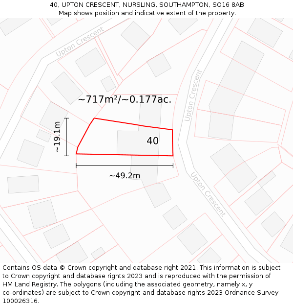 40, UPTON CRESCENT, NURSLING, SOUTHAMPTON, SO16 8AB: Plot and title map