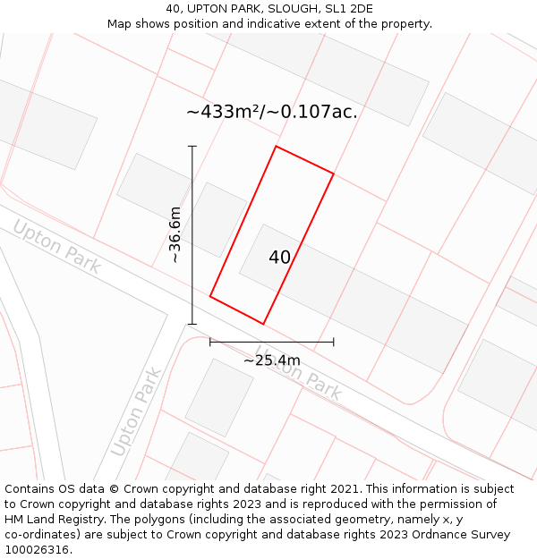 40, UPTON PARK, SLOUGH, SL1 2DE: Plot and title map