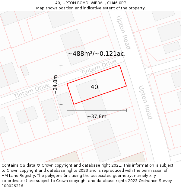 40, UPTON ROAD, WIRRAL, CH46 0PB: Plot and title map