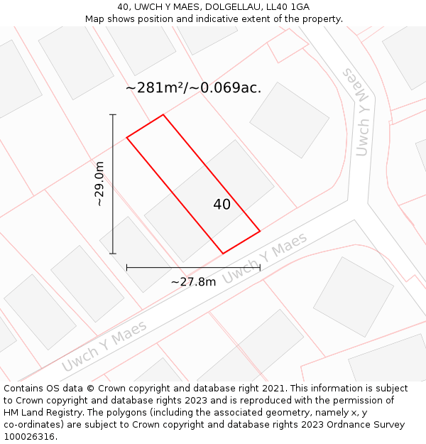 40, UWCH Y MAES, DOLGELLAU, LL40 1GA: Plot and title map