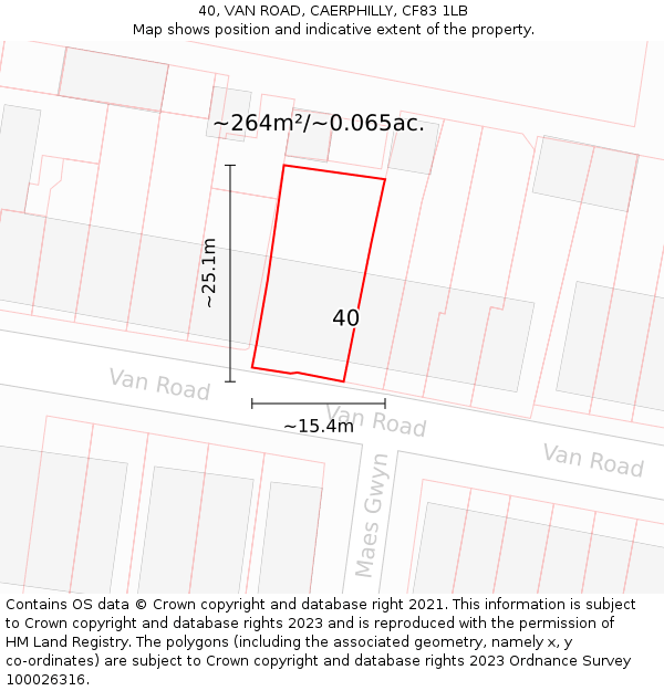 40, VAN ROAD, CAERPHILLY, CF83 1LB: Plot and title map