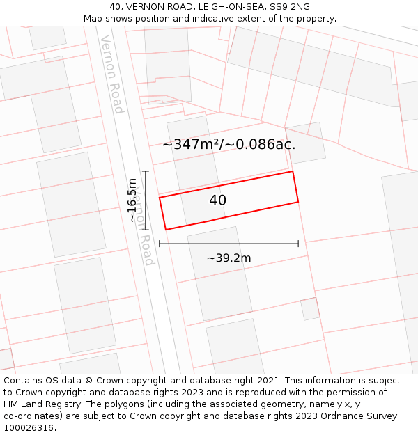 40, VERNON ROAD, LEIGH-ON-SEA, SS9 2NG: Plot and title map