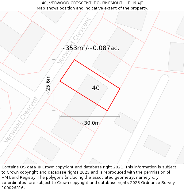 40, VERWOOD CRESCENT, BOURNEMOUTH, BH6 4JE: Plot and title map