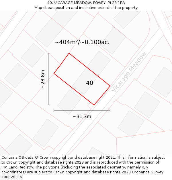 40, VICARAGE MEADOW, FOWEY, PL23 1EA: Plot and title map