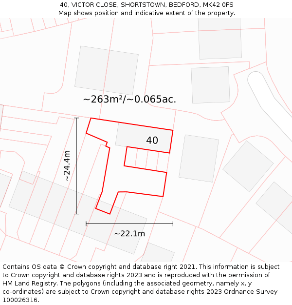 40, VICTOR CLOSE, SHORTSTOWN, BEDFORD, MK42 0FS: Plot and title map