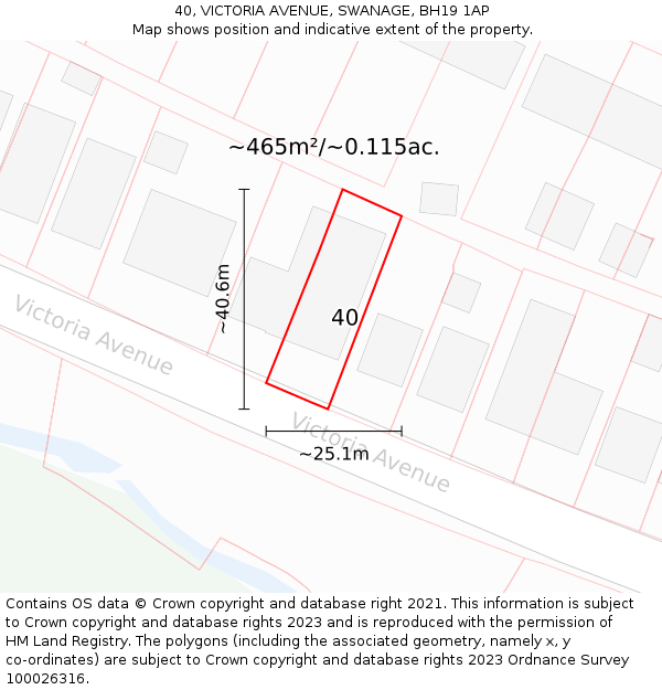 40, VICTORIA AVENUE, SWANAGE, BH19 1AP: Plot and title map