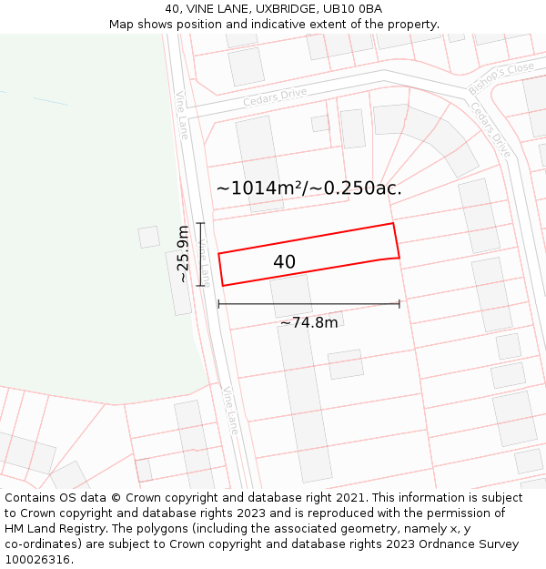 40, VINE LANE, UXBRIDGE, UB10 0BA: Plot and title map