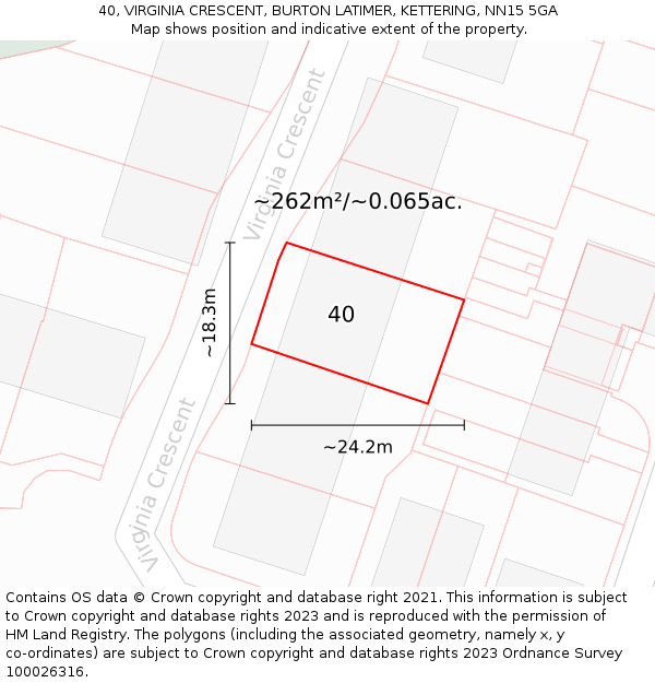 40, VIRGINIA CRESCENT, BURTON LATIMER, KETTERING, NN15 5GA: Plot and title map