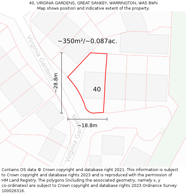 40, VIRGINIA GARDENS, GREAT SANKEY, WARRINGTON, WA5 8WN: Plot and title map