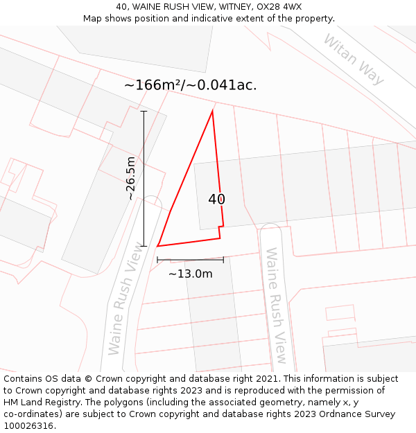 40, WAINE RUSH VIEW, WITNEY, OX28 4WX: Plot and title map