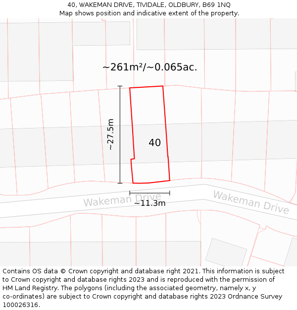 40, WAKEMAN DRIVE, TIVIDALE, OLDBURY, B69 1NQ: Plot and title map