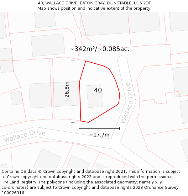 40, WALLACE DRIVE, EATON BRAY, DUNSTABLE, LU6 2DF: Plot and title map