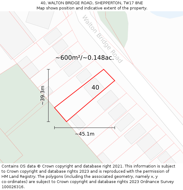 40, WALTON BRIDGE ROAD, SHEPPERTON, TW17 8NE: Plot and title map