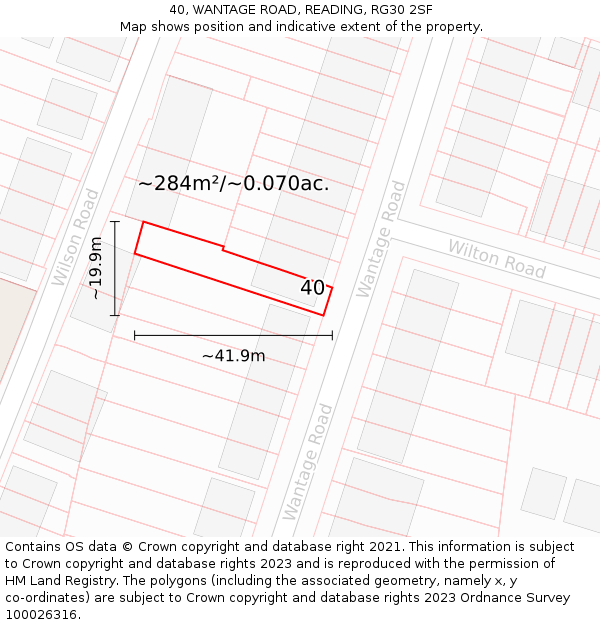 40, WANTAGE ROAD, READING, RG30 2SF: Plot and title map