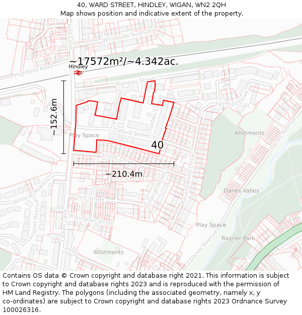 40, WARD STREET, HINDLEY, WIGAN, WN2 2QH: Plot and title map