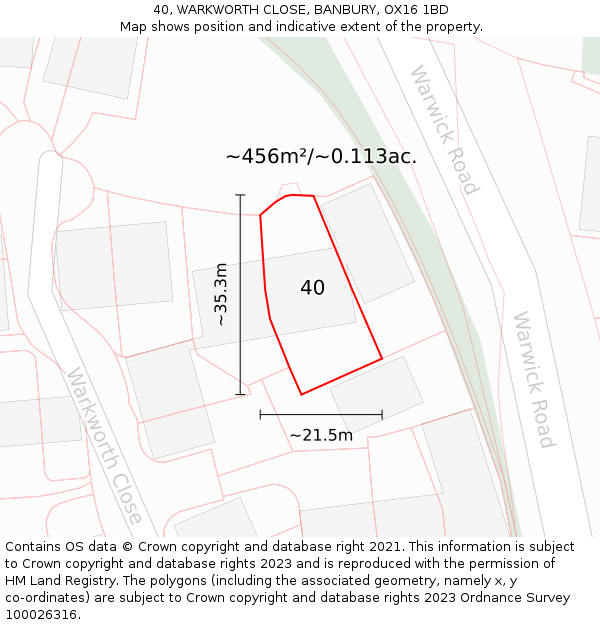 40, WARKWORTH CLOSE, BANBURY, OX16 1BD: Plot and title map