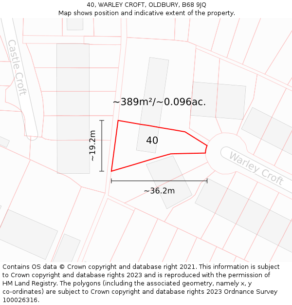 40, WARLEY CROFT, OLDBURY, B68 9JQ: Plot and title map