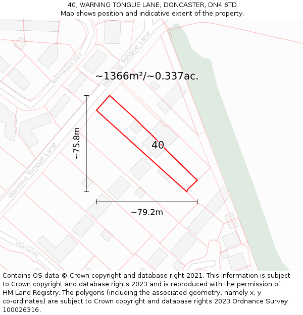 40, WARNING TONGUE LANE, DONCASTER, DN4 6TD: Plot and title map