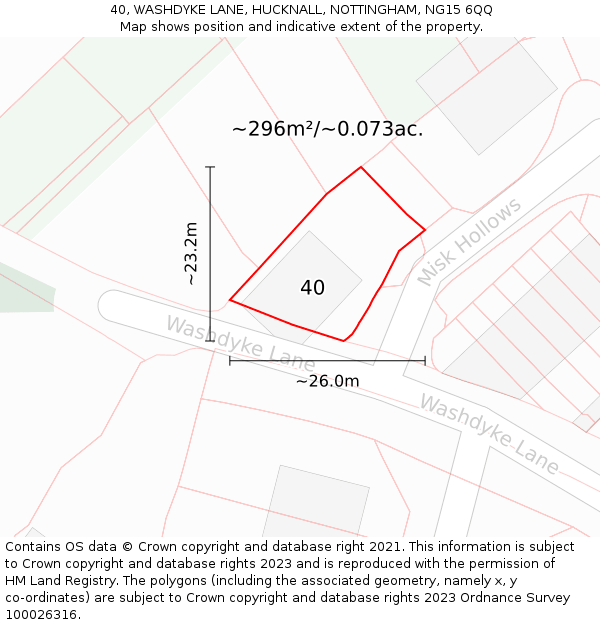 40, WASHDYKE LANE, HUCKNALL, NOTTINGHAM, NG15 6QQ: Plot and title map
