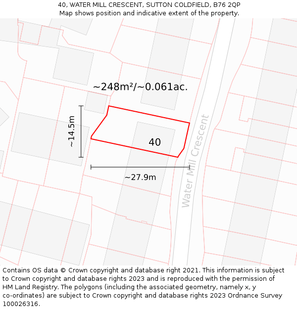 40, WATER MILL CRESCENT, SUTTON COLDFIELD, B76 2QP: Plot and title map
